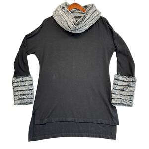 Soft Surroundings Black Faux Fur Trim Cowl Neck Tunic Top 2CA85 XS